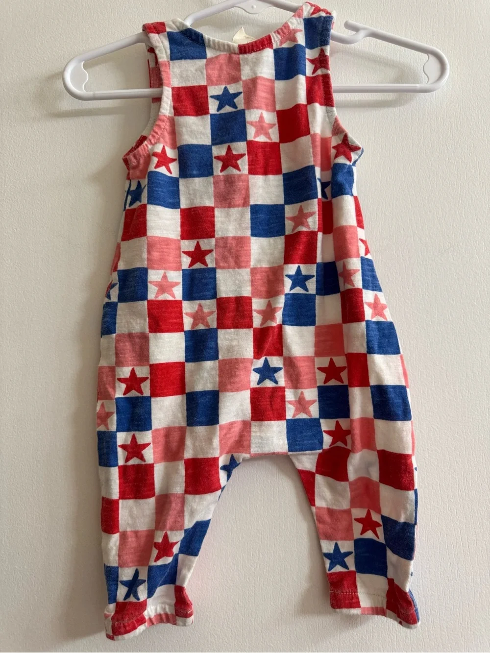 SIIX Pink, Red, White & Blue Star Check Baby Romper